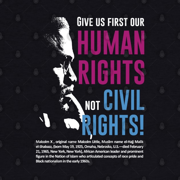 Malcolm X Quote 'Give us first our Human Rights not Civil Rights!' by ZUNAIRA